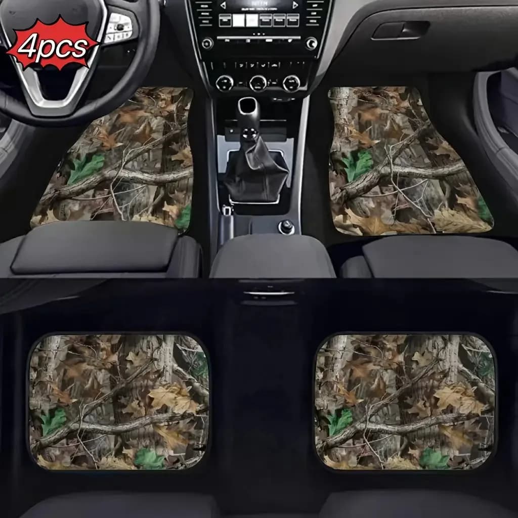 Set da 4 tappetini per auto universali con motivo forestale, adatti per la maggior parte dei sedili anteriori e posteriori, decorazioni per la protezione degli interni dell'auto