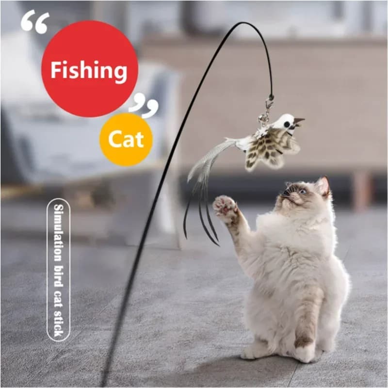 Simulazione Uccello Interattivo Divertente Bastone per Gatto Giocattolo Piuma Pelosa Uccello con Campana Ventosa Bastone per Gatto Giocattolo Gattino che Gioca Accessori per Animali Domestici