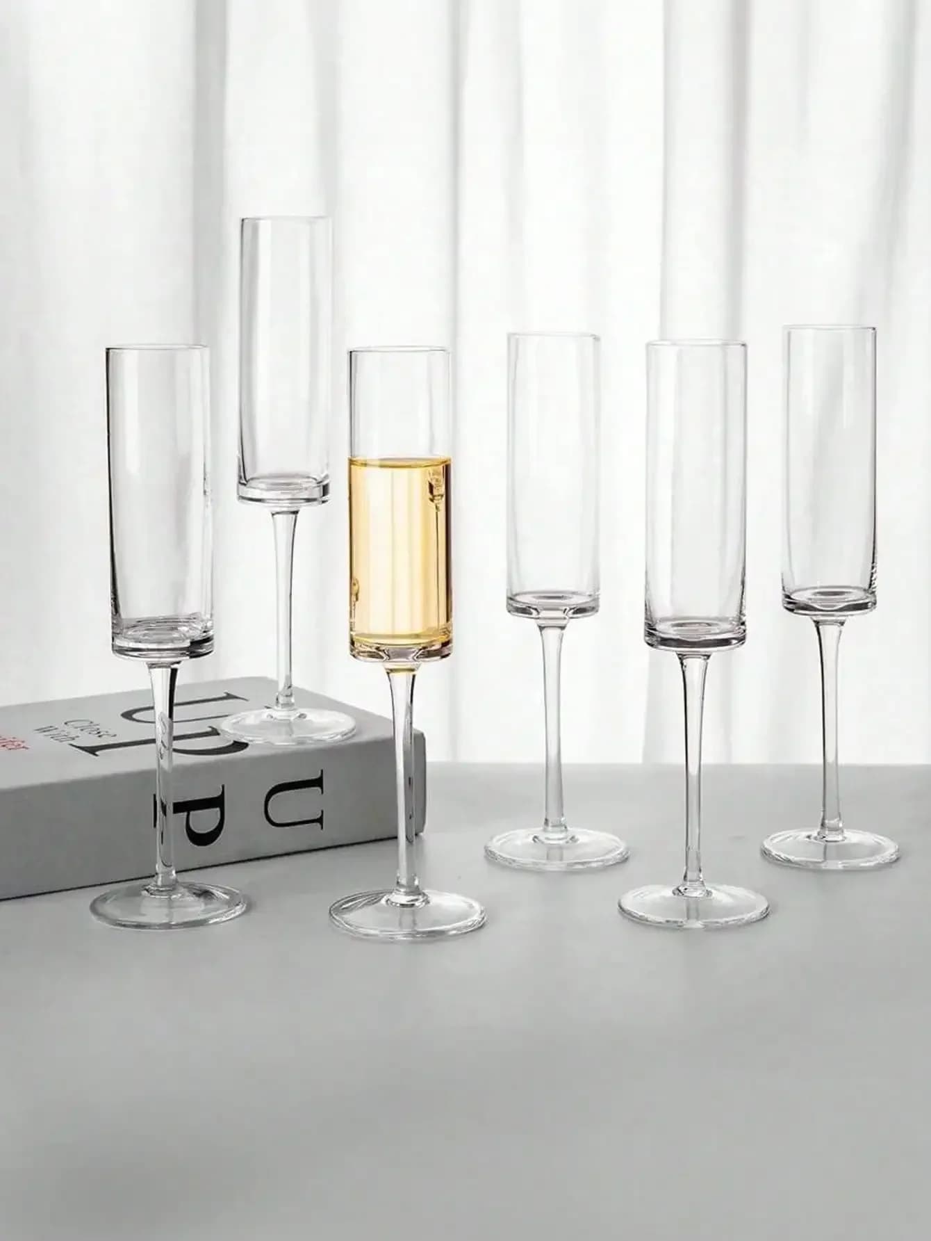 2/6/12pcs High Quality Champagne Glasses, Pink/White, 170ML Premium Champagne Flutes Suitable For Whisky, Wine, Cocktail, Beer, Champagne, Water, Milk, Oatmeal, Tea, Juice, Breakfast, Coffee, Beverages, Ideal For Cafes, Home, Restaurants, Parties, Galas,