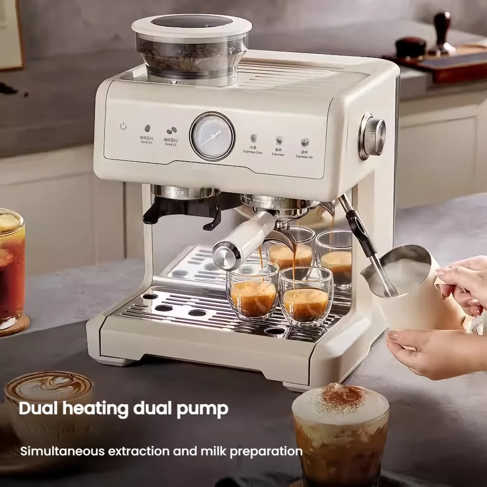 All-in-One Espresso Machine With Grinder Dual Stainless Steel Boiler Hot/Cold Extraction 20 Bar Pressure