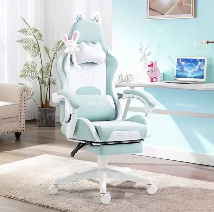 Pink Reclining Gaming Armchair with Cat Zampa Bearing and Cat Earrings
