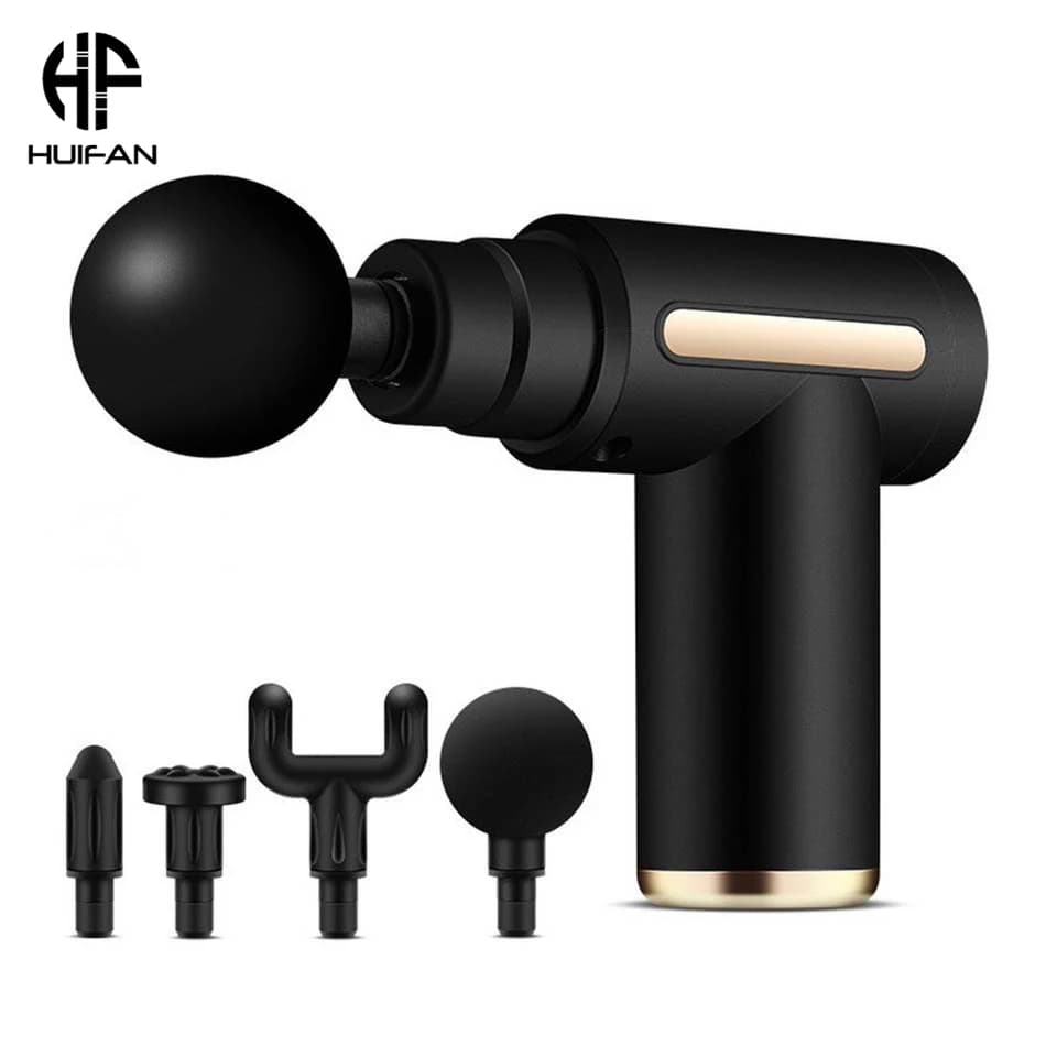 Factory Cheap Price Handheld Mini Black Massage Gun with 6 Speeds & 4 Massage Heads Fast Frequency Vibration Body Muscle Massage