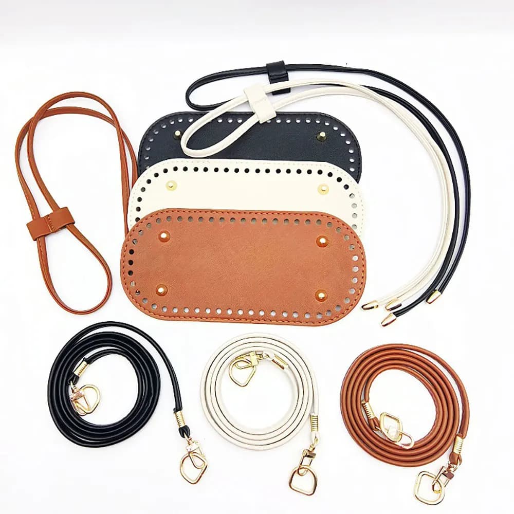 3Pcs DIY Purse Making Kit with Chain PU Leather Bucket Bag Base & Shoulder Strap Crochet Handbag Accessories