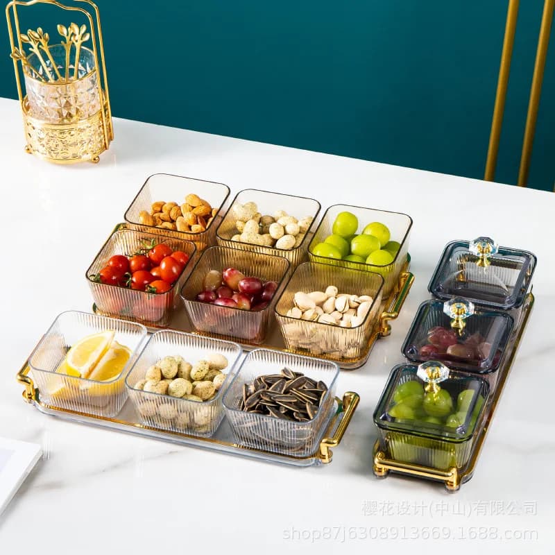 Piatto per insalata di frutta secca in plastica europea piatti per Snack vaso da Dessert trasparente piatto griglia per alimenti vassoio conservato piatto per caramelle