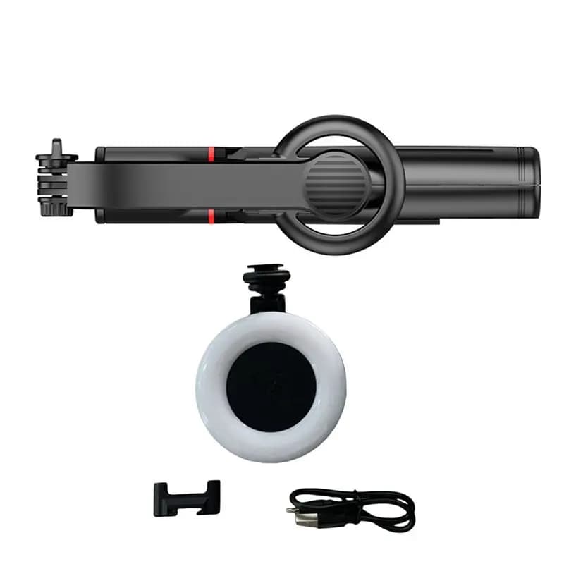 Supporto Magnetico per Trasmissioni in Diretta, Treppiede Fotografico Bluetooth, Bastone Selfie Wireless con Luce Rotonda Piccola