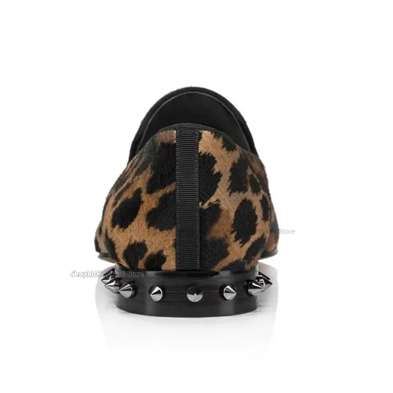 Rivets Decor Leopard Print Design Loafers Fashion Comfort Slip On Men Shoes Novel Handmade Party Feast Banquet Men Casual Shoes