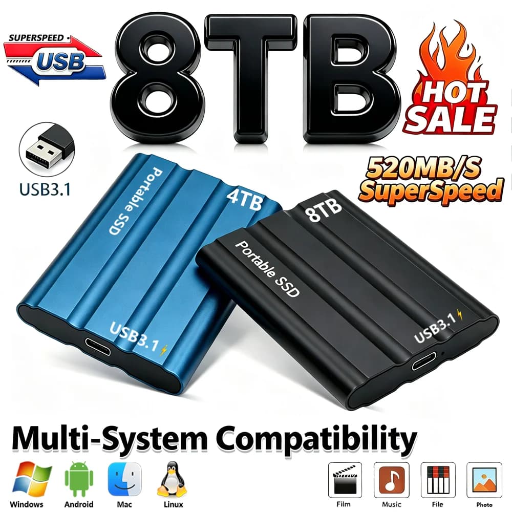 Reliable Slim Storage Device Portable External SSD 1TB 4TB 16TB 128TB High Speed for Notebook Laptop PC Usage JJ3768