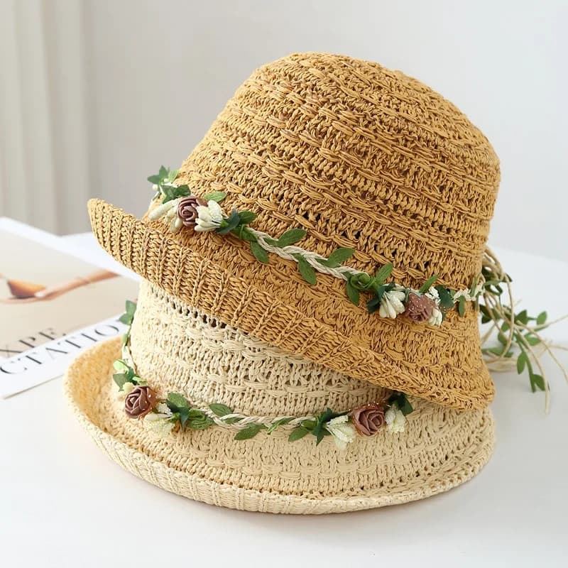 Cappello da donna in paglia intrecciata con fiocco, estivo, da spiaggia, per esterni, con visiera, casual