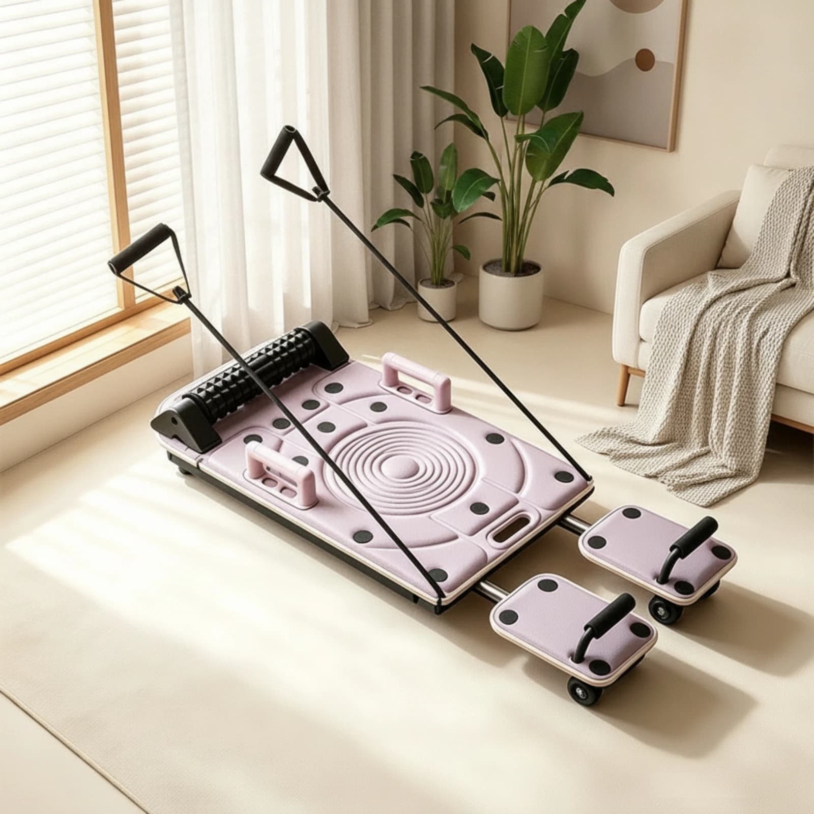 Pilates Board with Resistance Bands Multifunctional Pilates Board Core Instructor Compact Workout Equipment Low-Impact