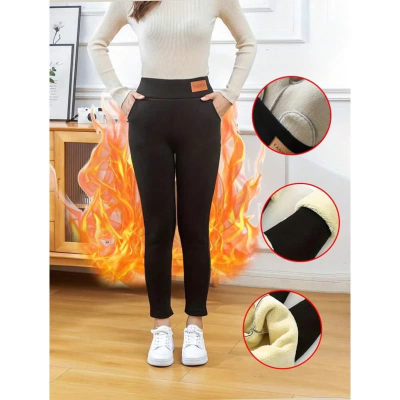 Leggings in Velluto di Agnello Ispessito C 62309 Fd, Pantaloni Base Layer da Donna, Materiale Morbido e Confortevole, Stile Neutro per la Stagione Primaverile