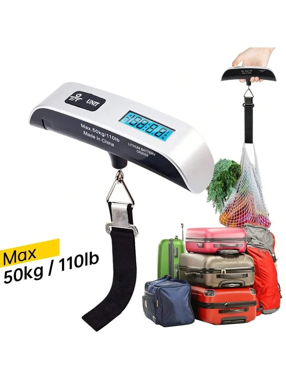 110lb/50kg Portable Digital Scale LCD Display Electronic Luggage Hanging Suitcase Travel Weighs Baggage Bag Weight Balance Tool