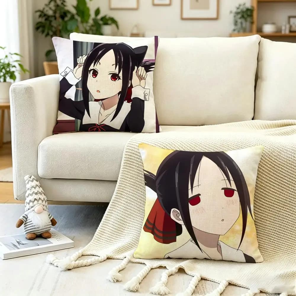 ANIME K-Kaguyasama Love is War Cushion Cover Anti-dustmite Pillowcase Invisible zipper silky short plush Sofa cushion cover