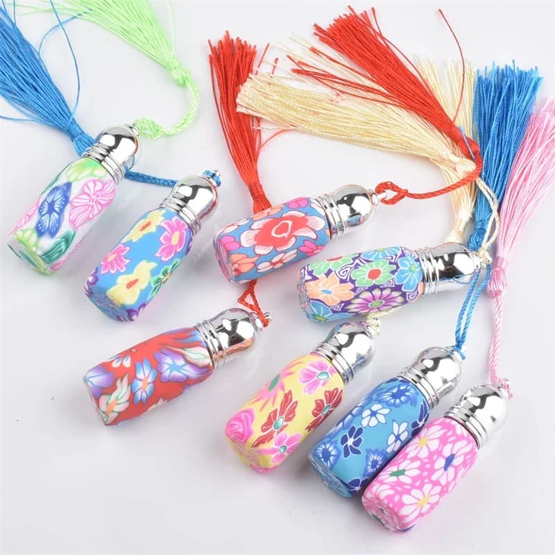 20 flaconi roll-on in vetro da 5 ml per profumo, con sfera in vetro e metallo, applicatore in argilla polimerica, per oli essenziali, vari modelli