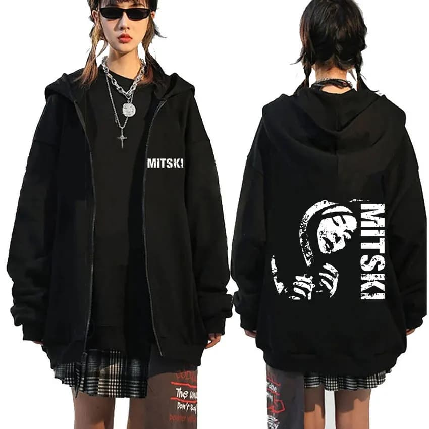 Cantante Mitski The Land Is Inhospitable e So Are We Felpa con cappuccio con cerniera con stampa fronte-retro Uomo Donna Giacca con zip oversize Fahsion