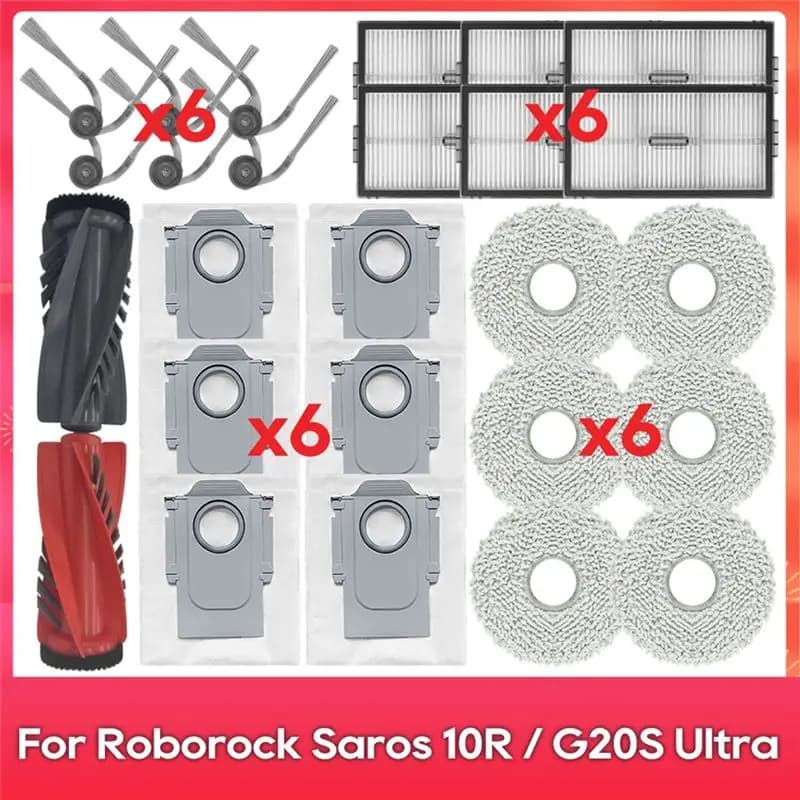 Kit di Ricambi AS94 per Robot Aspirapolvere Roborock Saros 10R / G20S Ultra: Spazzola Principale, Spazzole Laterali, Filtro HEPA, Panno Lavapavimenti, Sacchetto Raccoglipolvere