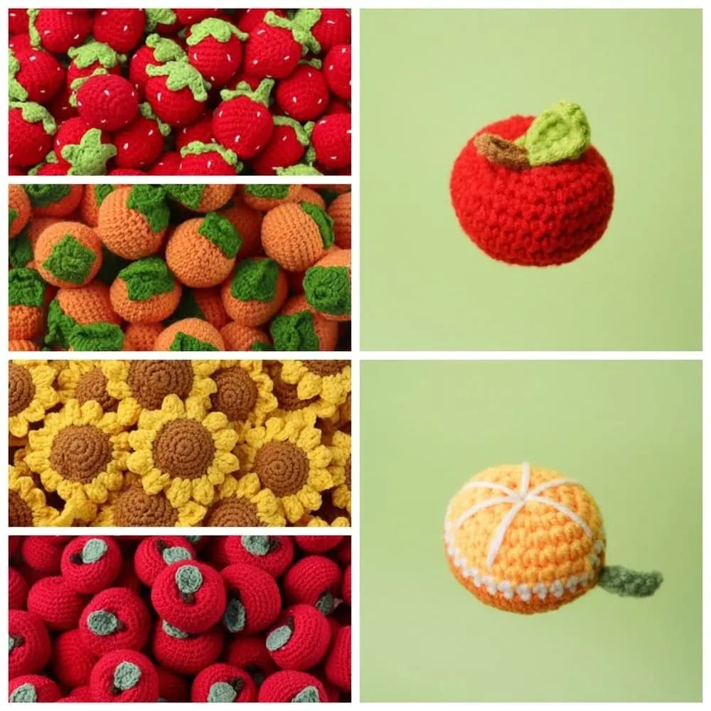 Cartoon Wool Cute Fruit Orange Strawberry Hand Knitted Strawberry Sunflower Artificial Fruit Knitted Strawberry Fruits DIY Gift