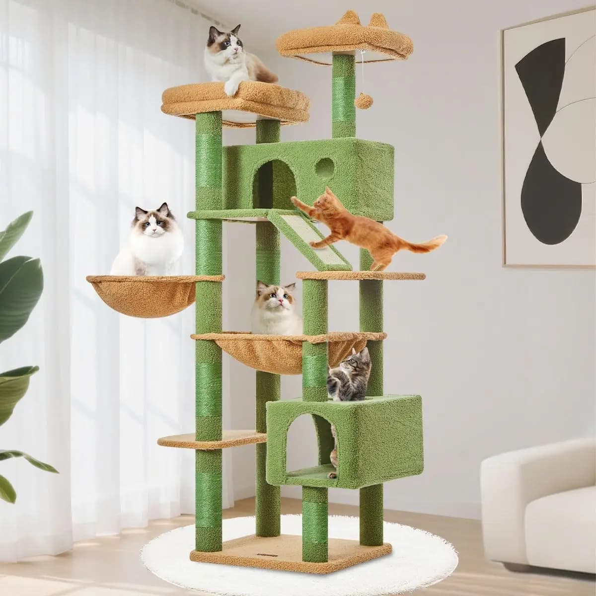 Torre per Gatti da Interno da 71 Pollici, Cuccia Multi-Livello con 8 Tiragraffi in Sisal, Amaca Accogliente e Posti di Sosta Superiori