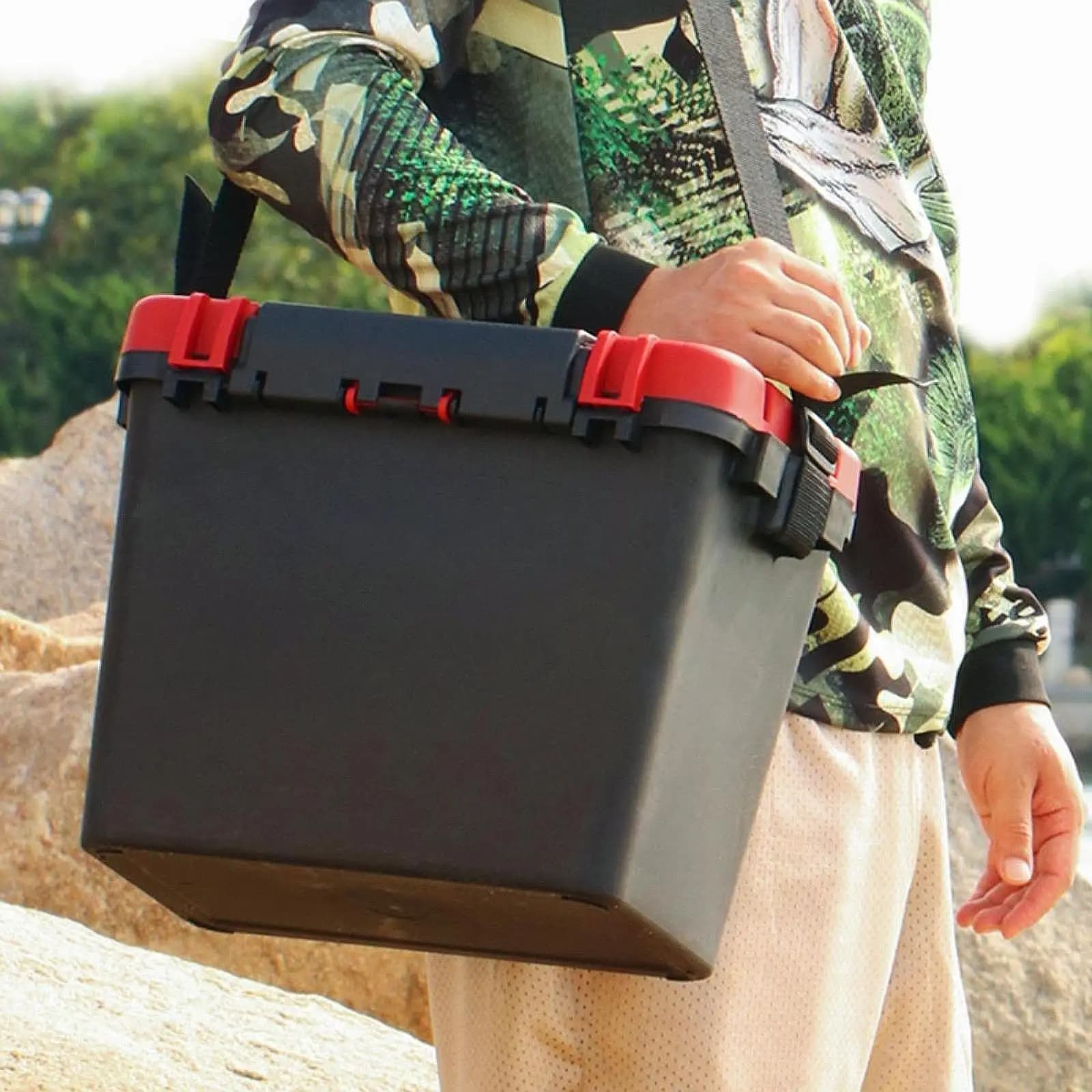 Portable Fishing Box with Tray for baits and doors, Large Organizer for Fishing Equipment