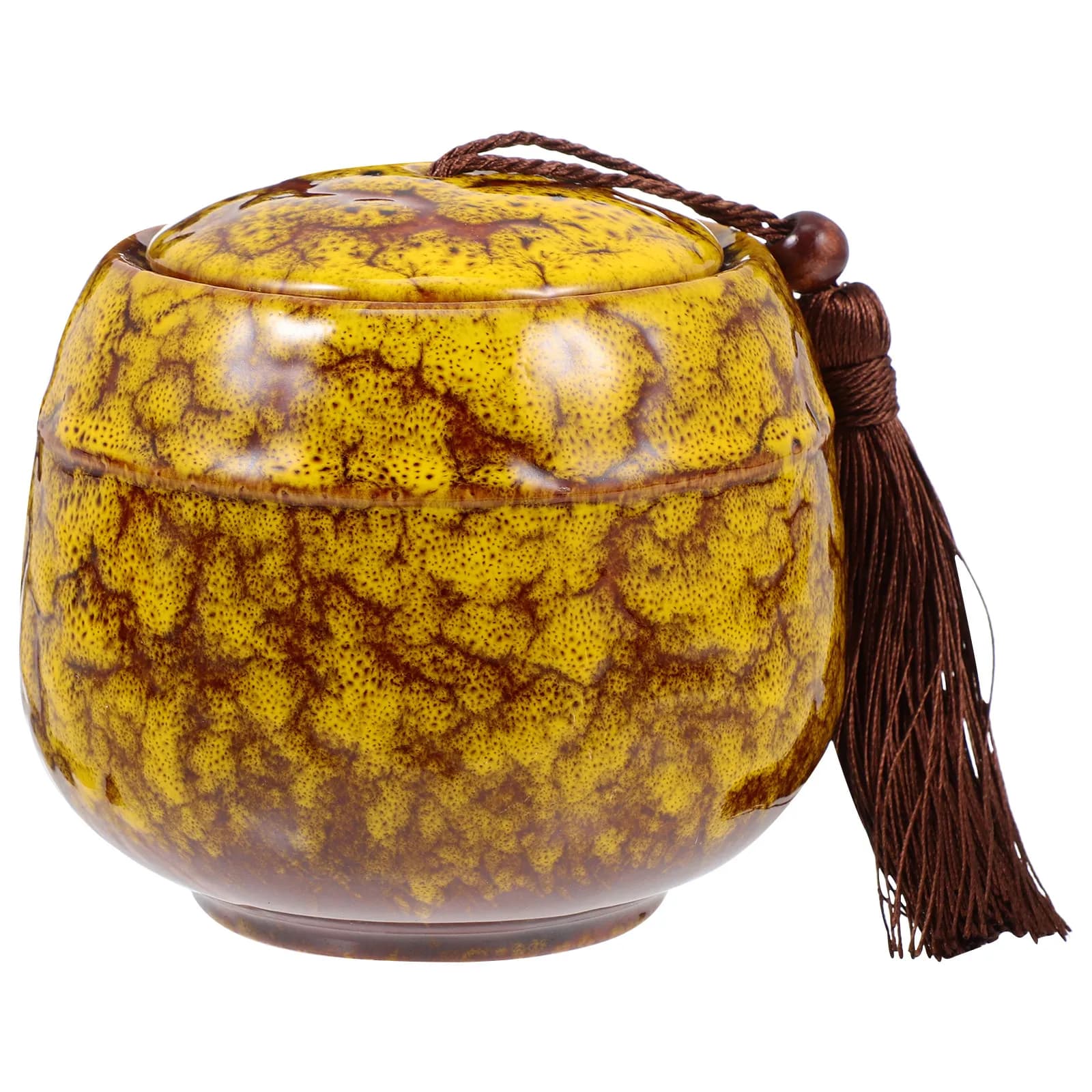 Ceramic Tea Canister with Vintage Tassel Lid Airtight Sealed Storage Jar for Loose Tea Dried Fruits Coffee Candy Food