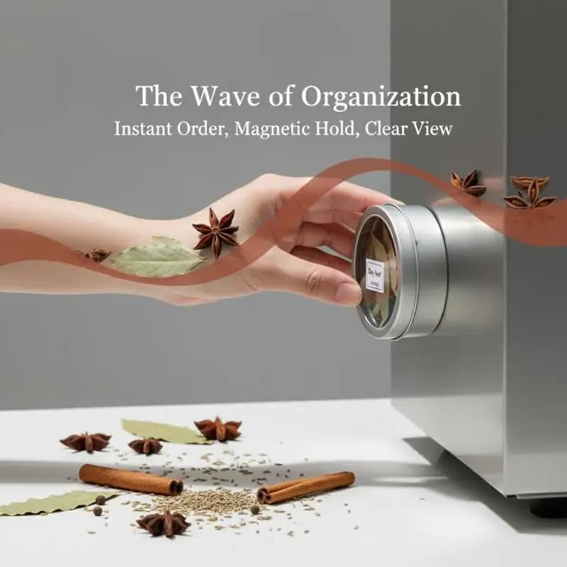 Magnetic Fridge Organiser Round Tin Box With Magnet Kitchen Spice Storage Box Home Office Organisers With Transparent Cover