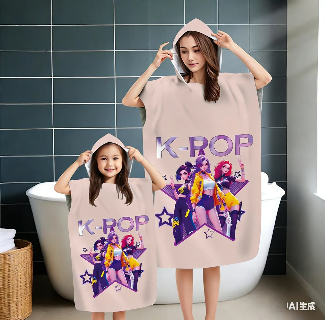 Accappatoio con Cappuccio K-Pop Girl Group per Bambini e Adulti, Asciugamano da Spiaggia in Microfibra ad Asciugatura Rapida, Stampa Anime Cartoon per Piscina e Bagno