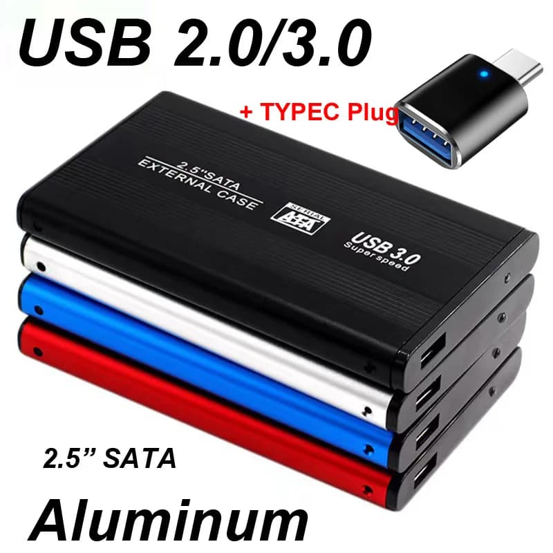 USB 3.0/2.0 Custodia per disco rigido da 2,5 pollici HDD Scatola esterna Custodia in alluminio Caddy da 2,5 "Sata HDD Luce a LED per computer TIPO C