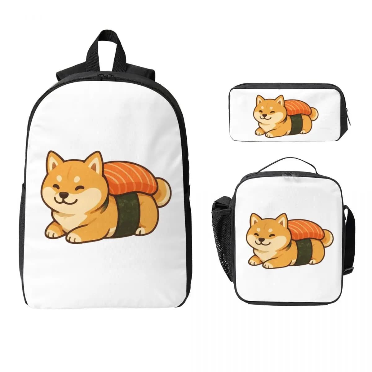 Zaino per bambini con simpatico cane Shiba Inu, borsa per libri, borsa per la scuola, borsa per laptop, borsa a tracolla, 3 pezzi, borsa termica per il pranzo, astuccio per matite