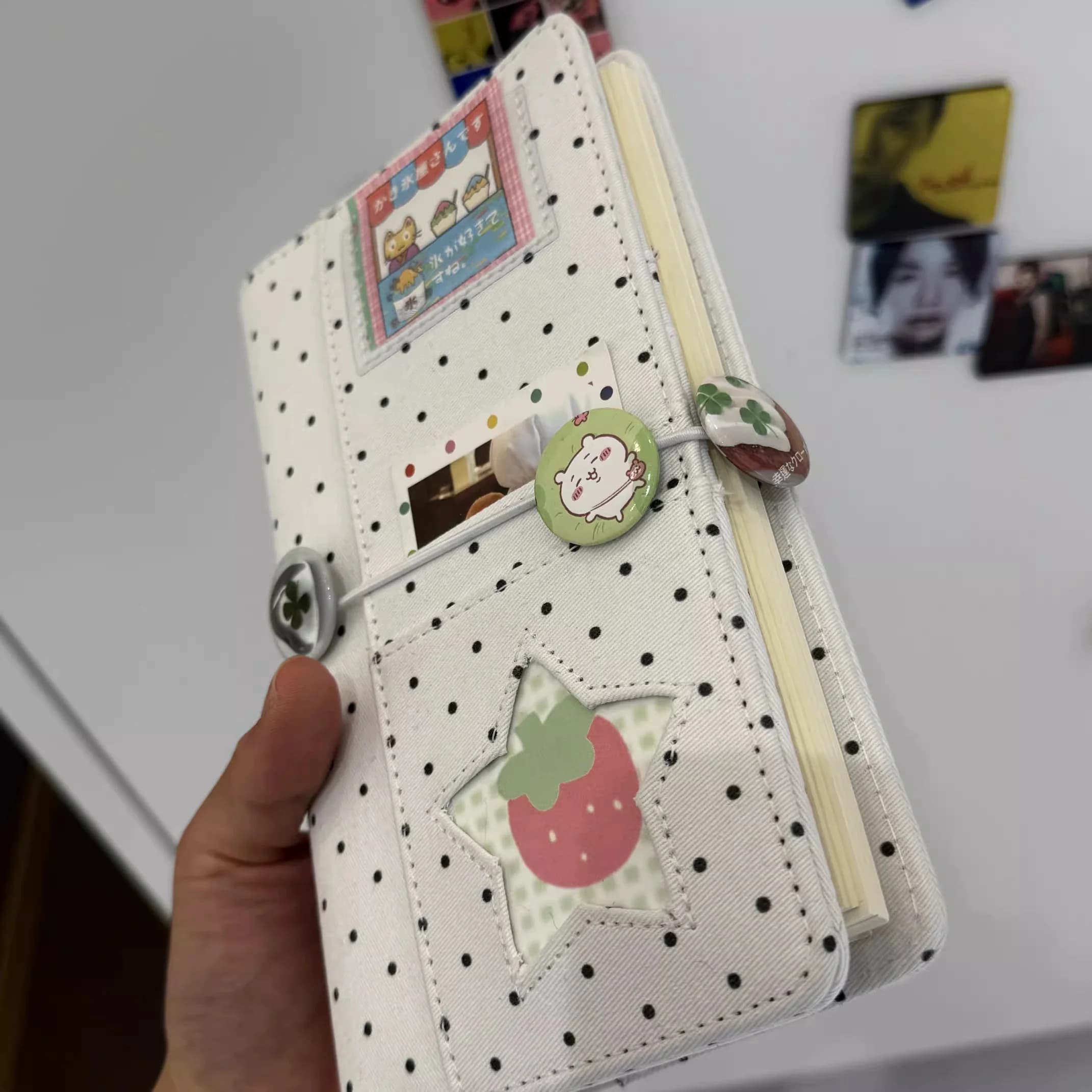 A6 Retro White Polka Dots With 45 Sheets Inner Page DIY PU Clip-on Notebook Loose Leaf Notebook