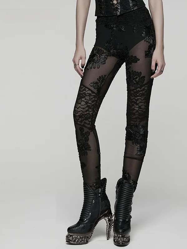 Gothic Dark Slim Fit Leggings Fashionable Women's High Waist Long Pants Personality Splicing Elastic Tummy Control Ankle Length