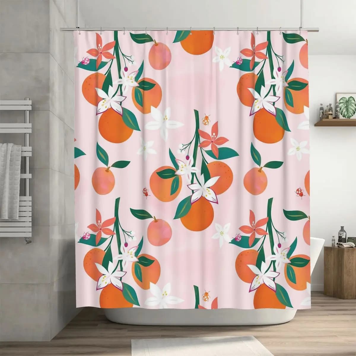 Tenda da doccia con fiori di arancio, tende da bagno impermeabili in poliestere con ganci