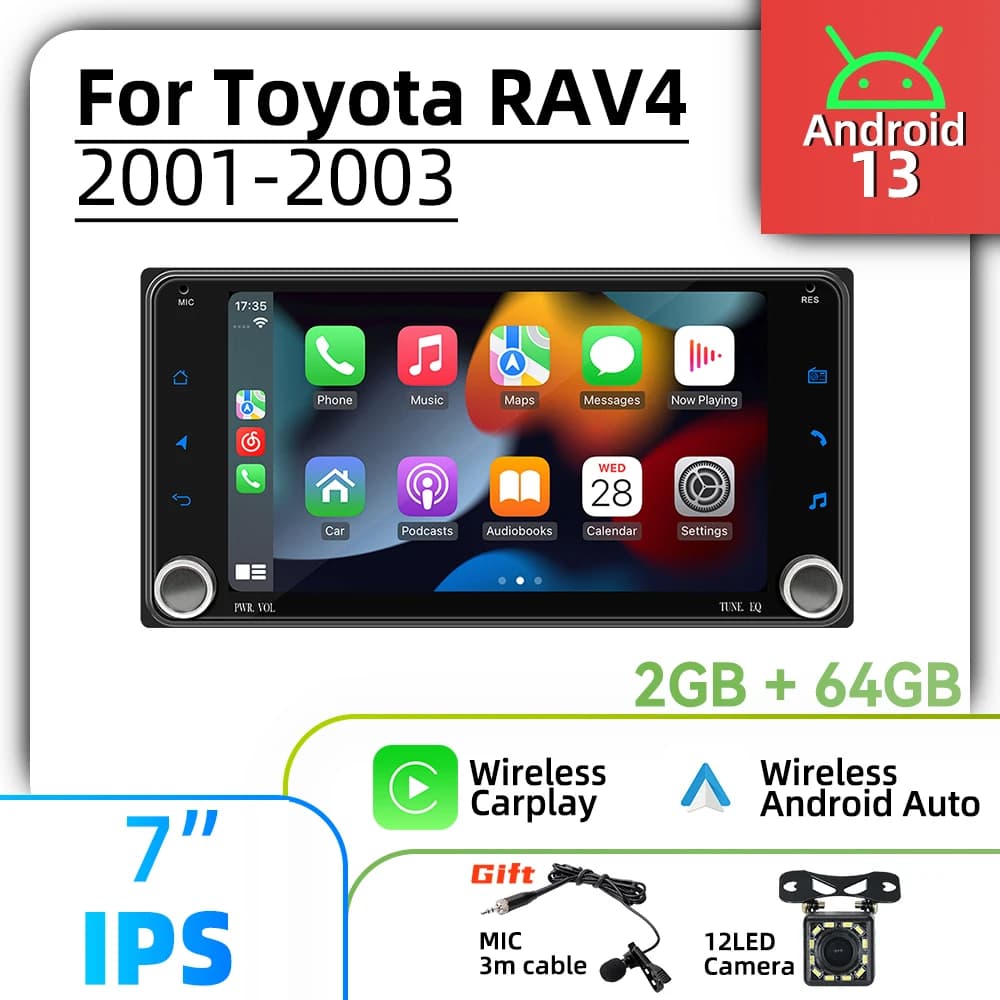 Car Multimedia 7" Stereo for Toyota RAV4 RAV 4 2001-2003 Wireless Carplay Autoradio 2 Din Android Radio Head Unit GPS Navigation