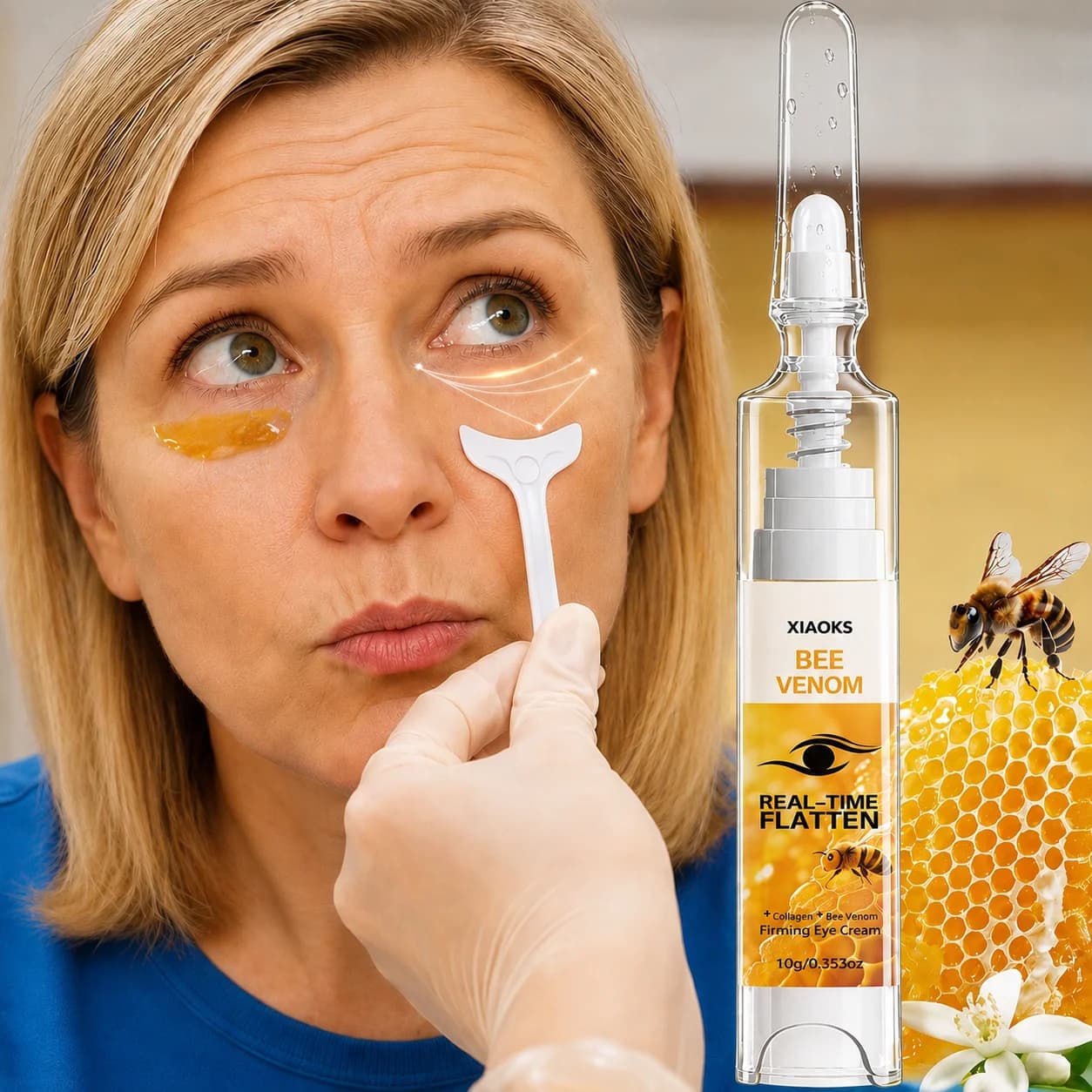 Instant Firming Bee Venom Eye Cream, Containing Bee Venom, Retinol, and Collagen, Smooths Fine Lines, Tightens and Lifts the Skin Around the Eyes, Relieves Dark Circles and Puffiness, Is Radiant, Refreshing, and Non-Greasy. Daily Skincare with a Hypoallergenic Formula Suitable for All Skin Types, Suitable for Both Men and Women, for Use Day and Night. Highly Cost-Effective and Portable, It Is a Must-Have for Parties and Travel. Recommended Gifts for Holidays and Birthdays That Help Women Regain Their Youthful Glow.