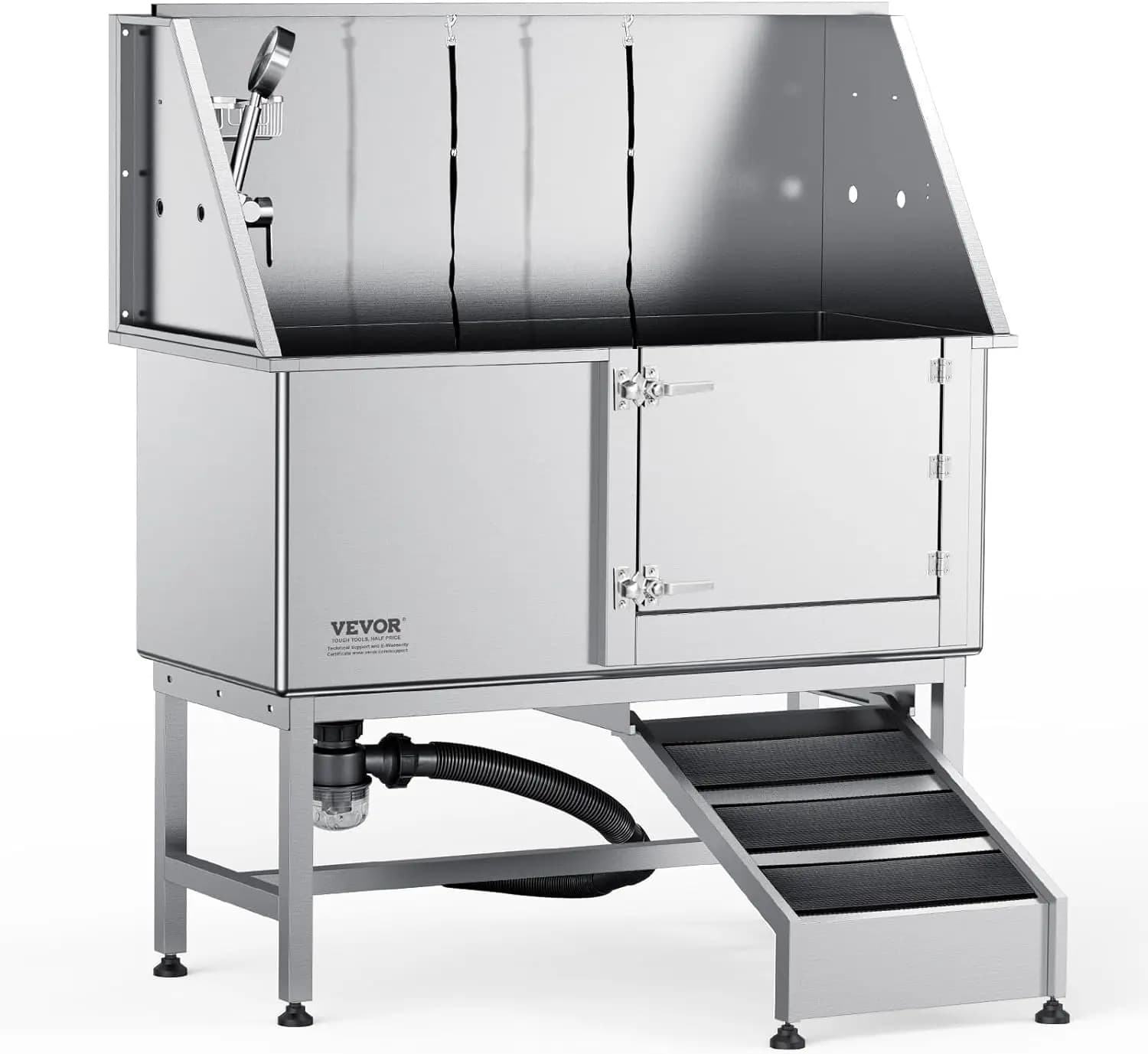 50" Pet Dog Bathing Station w/Ramp, Professional Stainless Steel Dog Grooming Tub w/Soap Box, Faucet,Rich Accessory, Dog