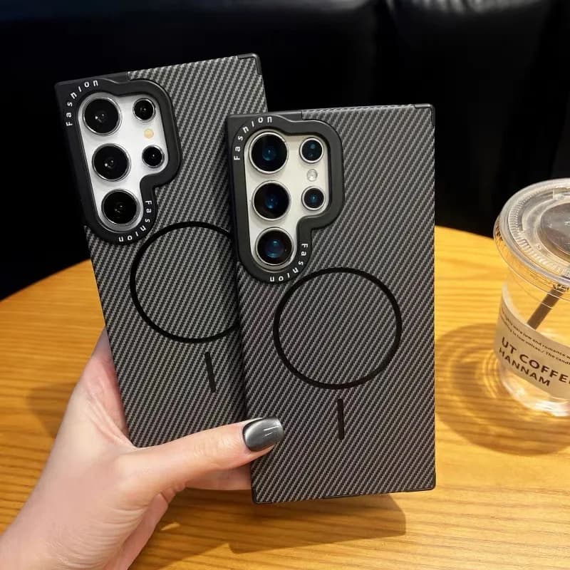 Premium Carbon Fiber Magnetic Case for Samsung Galaxy S25 S24 S23 S22 Ultra Plus Mag-safe Charging Reinforced Protection Cover