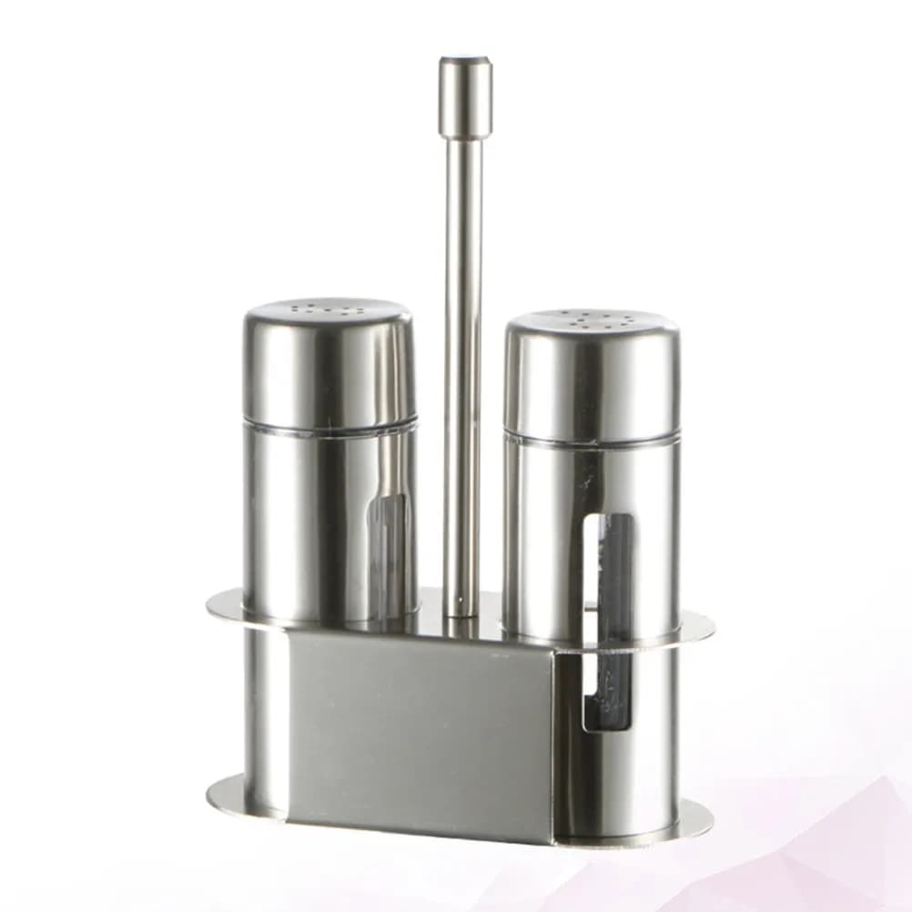 2-Piece Stainless Steel Seasoning Set Large Salt Pepper Condiment Jars Kitchen Spice Organizer Airtight Dispenser