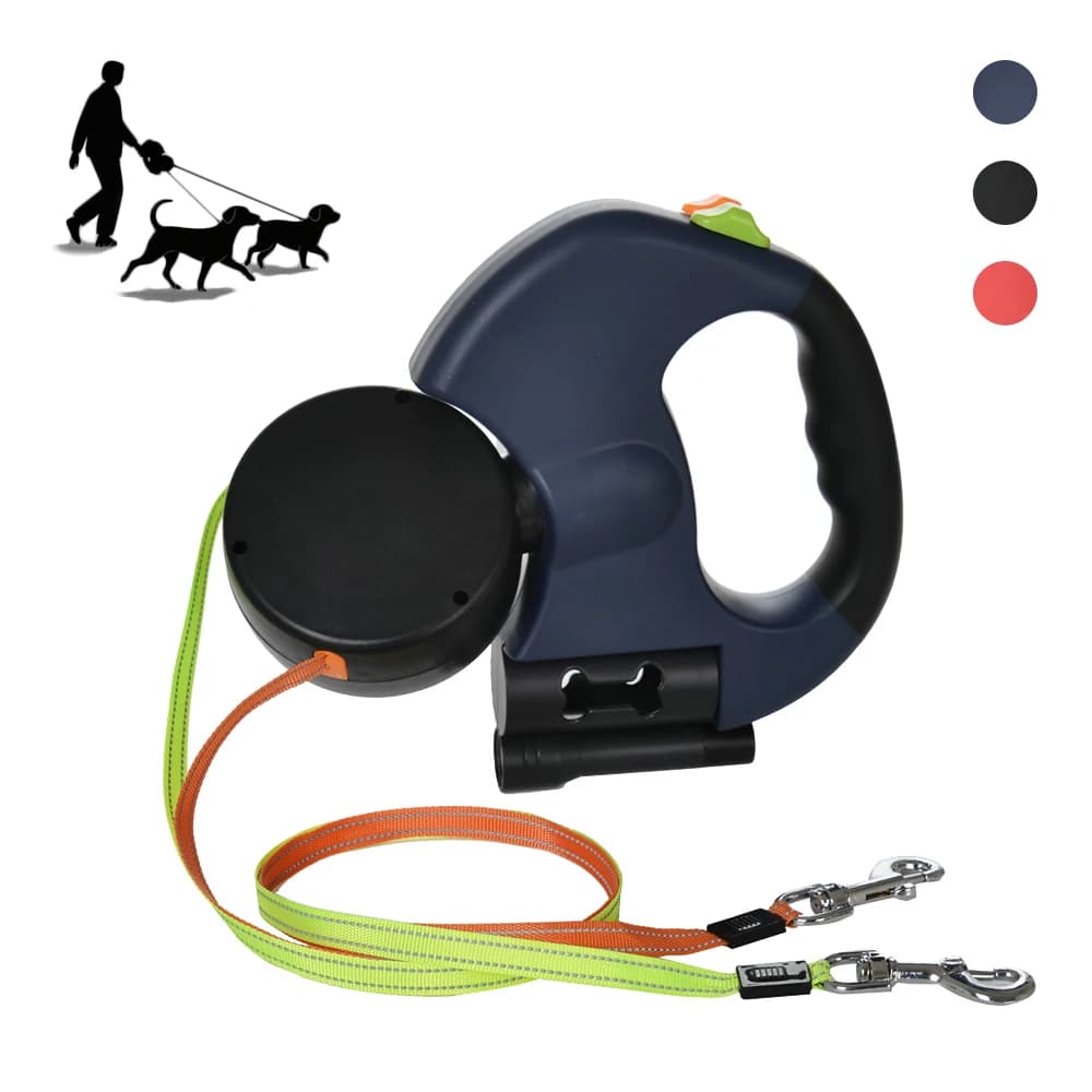 Guinzaglio Doppio per 2 Cani, Corda Retrattile con Torcia, Cinturino Riflettente per Cuccioli, Accessori per Yorkie