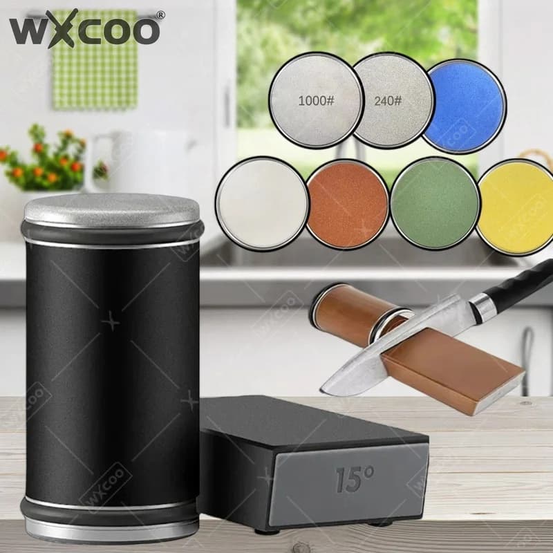 WXCOO Ceramic Roller Sharpeners, Sharpeners Kitchen Manual 15 ° Roller Knife with adjustment of the corner for domestic use