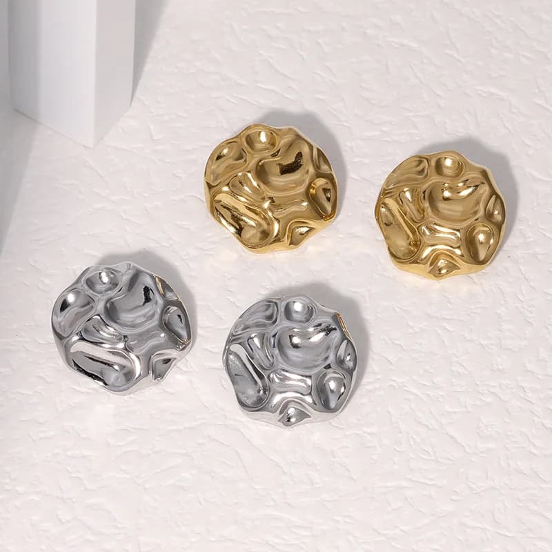Orecchini a bottone geometrici irregolari rugosi ipoallergenici in acciaio inossidabile placcato oro per gioielli regalo di nozze da donna