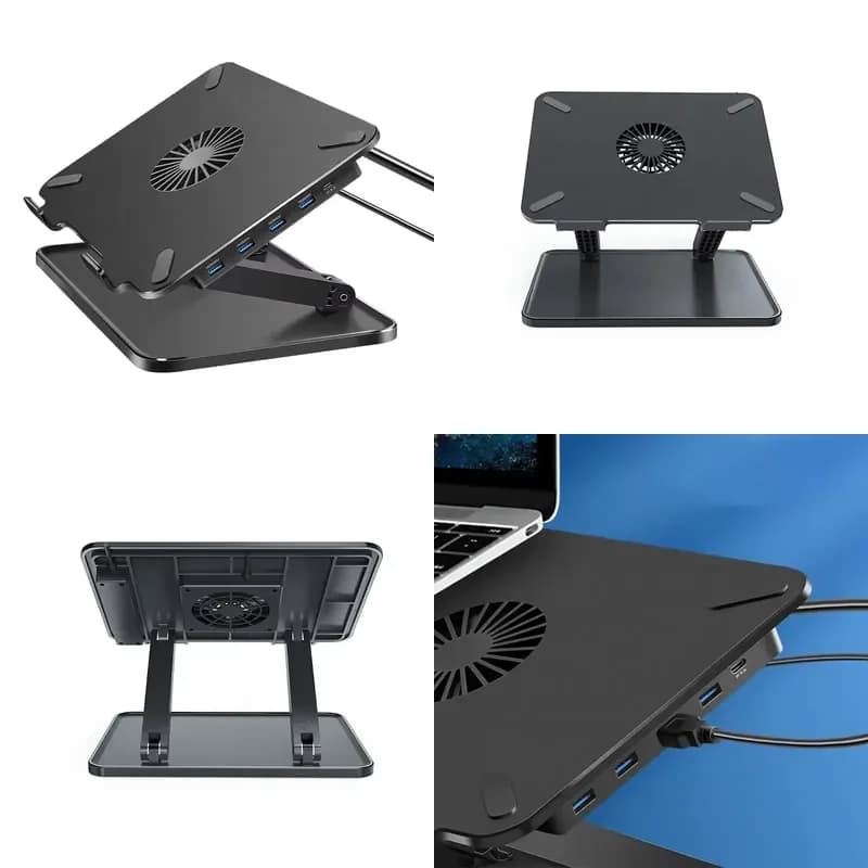 Ergonomic Cooling Tablets PC Holder Folding Adjustable Vertical Notebook Laptop Stand Riser with USB