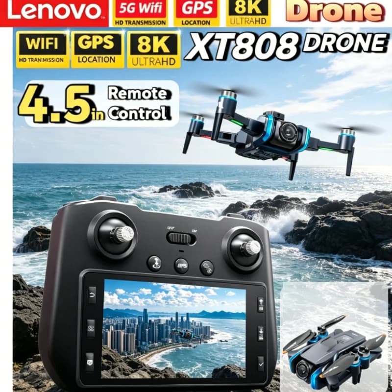 Drone Lenovo XT808 max 8K GPS con motore brushless, professionale, con doppia fotocamera HD, 5G WIFI FPV, pieghevole, quadricottero RC.