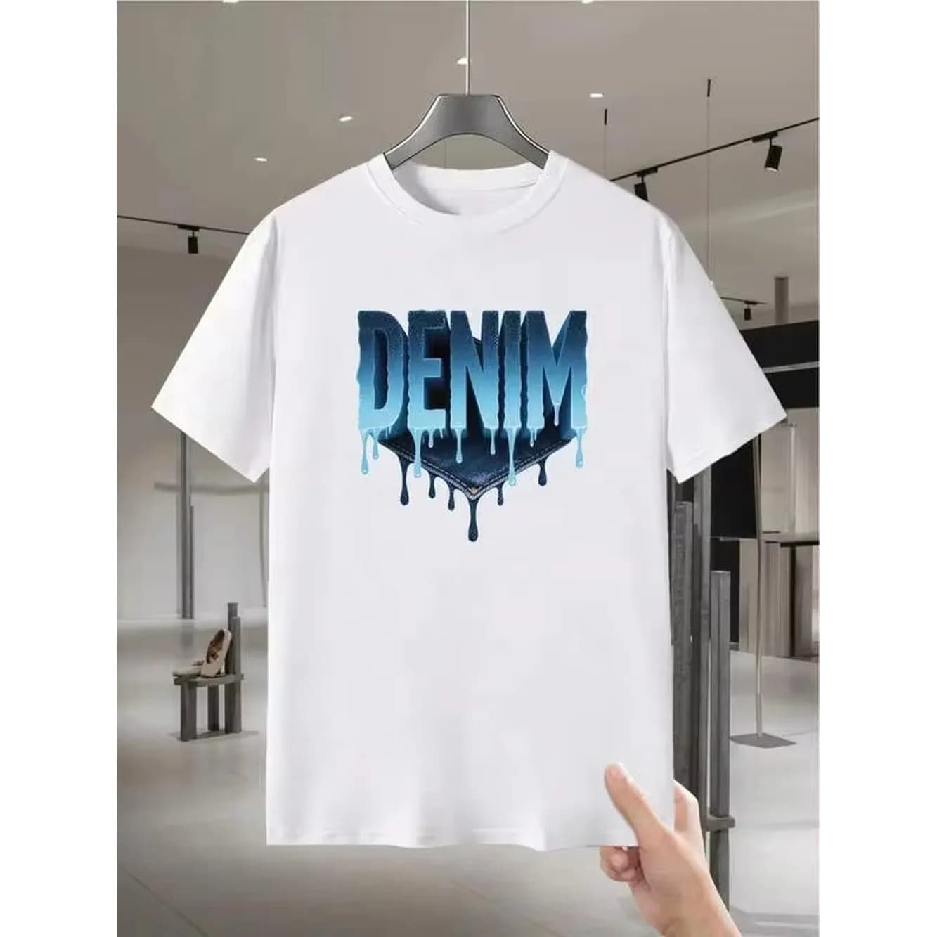 Men's Casual Graphic T - Shirt - 3D "DENIM Drip" Print With Jeans Texture, Summer Short Sleeve, Regular Fit Round Neck, Lightweight & Breathable For Denim - Inspired Casual Attire