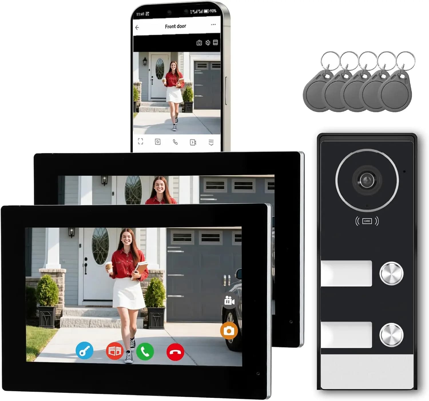 Videocitofono Smart per Casa, Campanello Video Cablato con Due Schermi Touch da 7 Pollici, App, RFID, Sblocco Remoto, Audio Bidirezionale, Visione Notturna, WiFi