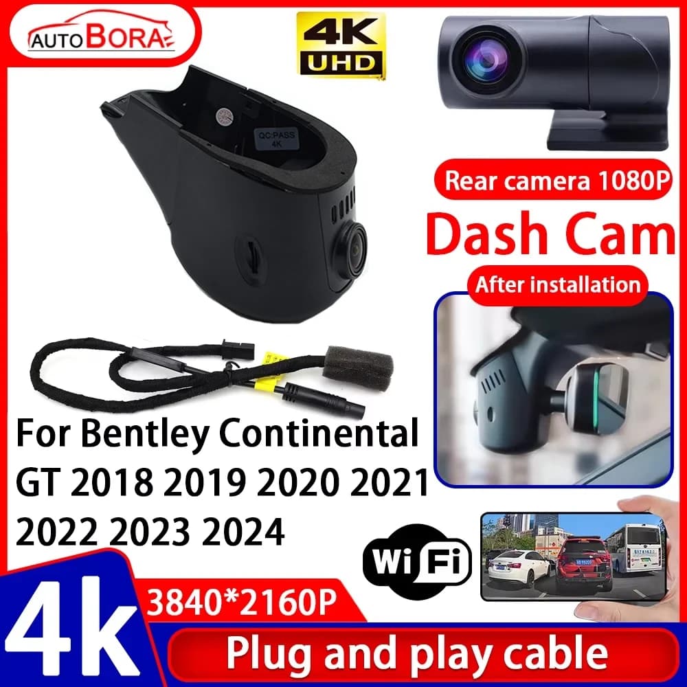 Night Visio 4K UHD Plug and Play Car DVR Dash Cam for Bentley Continental GT 2018 2019 2020 2021 2022 2023 2024