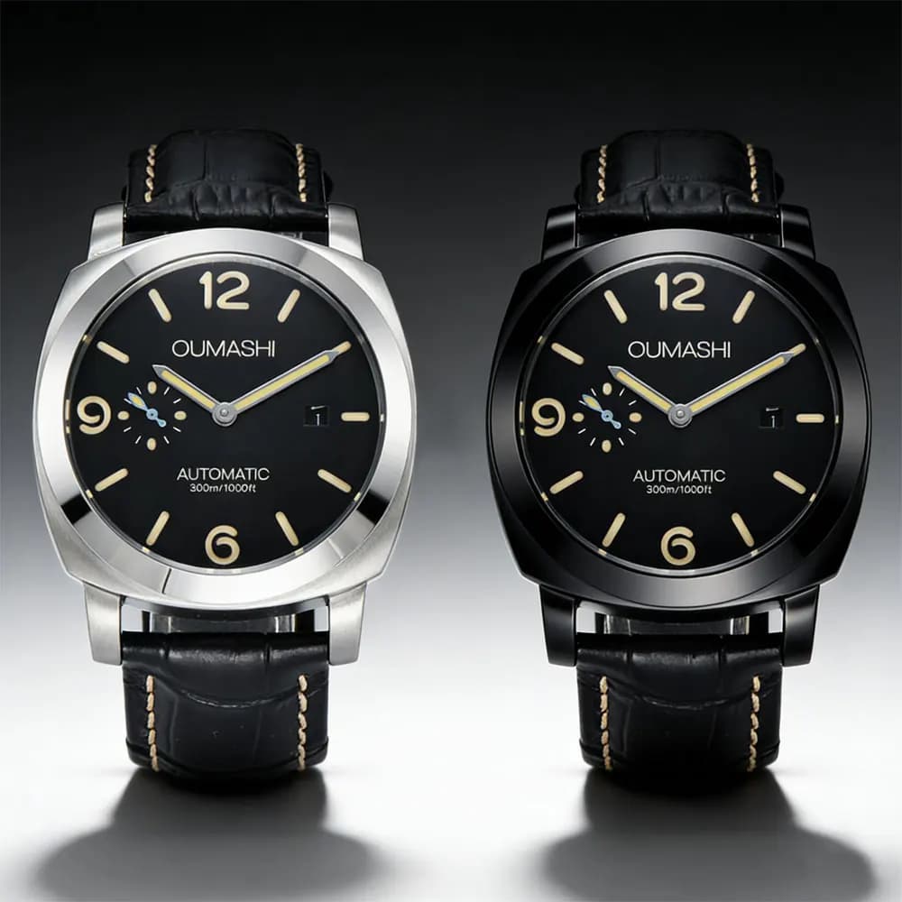 44 mm man's watch with Seagull movement st2555, stainless steel case, automatic mechanical watch, durable mineral glass, leather bracelet