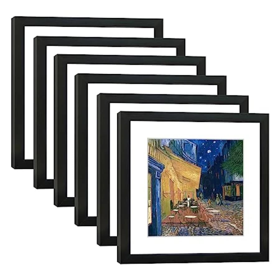 Set di 6 Cornici 11x11 con Vetro Vero per Foto 8x8 con Passepartout o 11x11 Senza Passepartout, per Esposizione a Parete o da Tavolo