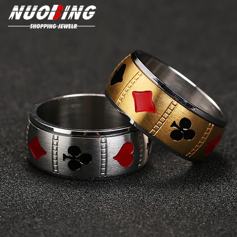 Numeri romani vintage di moda Lucky Poker Fidget Spinner Anelli in acciaio inossidabile per donna Uomo Gioiello con le dita dei carte da gioco
