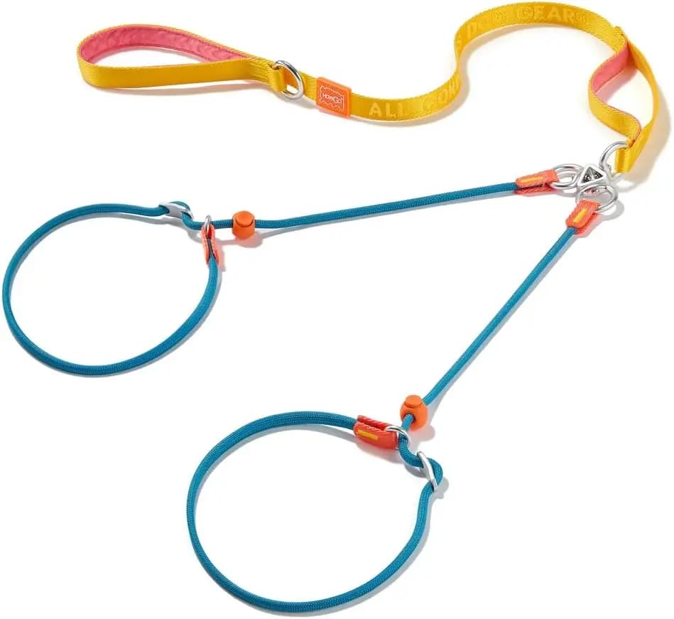 Guinzaglio Doppio per Cani con Due Maniglie, Rotazione a 360° ° Collare e Guinzaglio Girevoli Anti-Groviglio per Addestramento (Multicolore, 1,8 m)