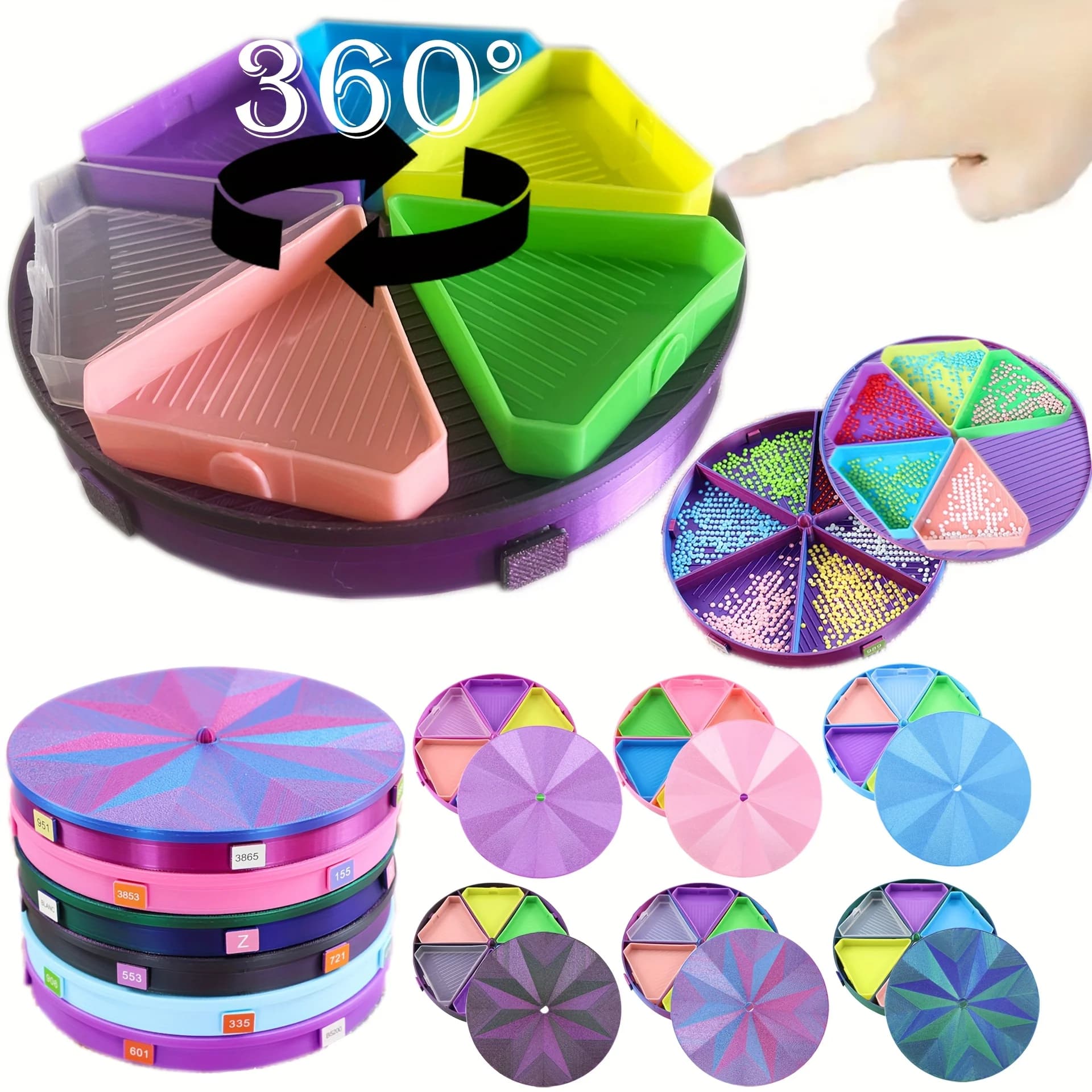 360 Degree Rotatable Diamond Painting Organizer Tray 6 Color Trays Diamond Bead Storage Box for Diamond Art DIY Craft Projects