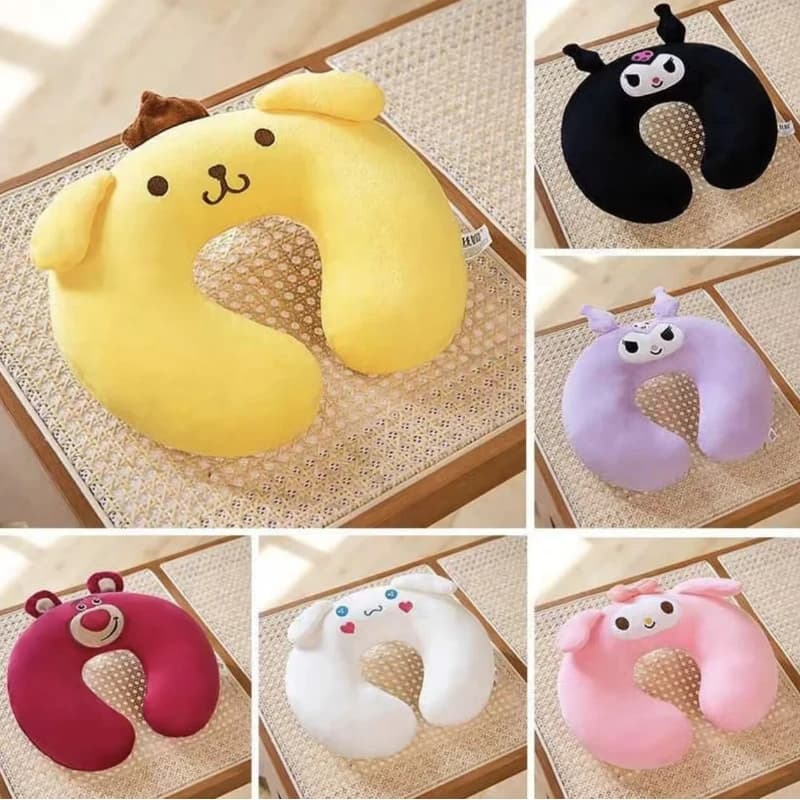 Cuscino per il collo a forma di U My Melody Pompompurin Hello Kitty, simpatico supporto per il collo in morbido peluche a forma di cartone animato per viaggi, auto, ufficio, riposini