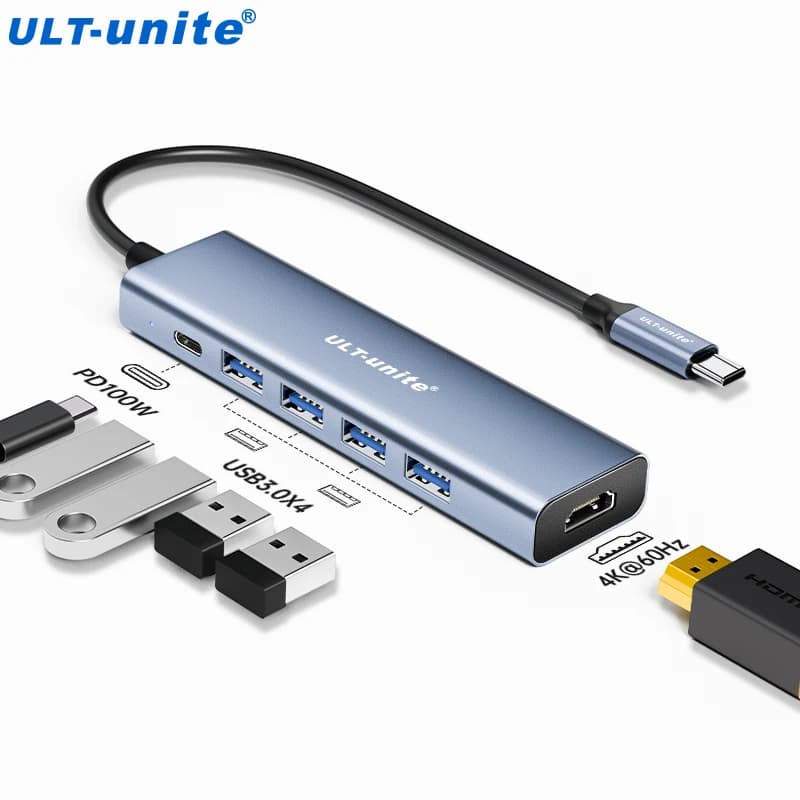 Hub USB C, splitter da USB C a HDMI 6 in 1, 4 porte dati USB 3.0, adattatore USB C con porta HDMI 4K60Hz, ricarica PD 100W per iPad Pro MacBook Pro Acer Laptops